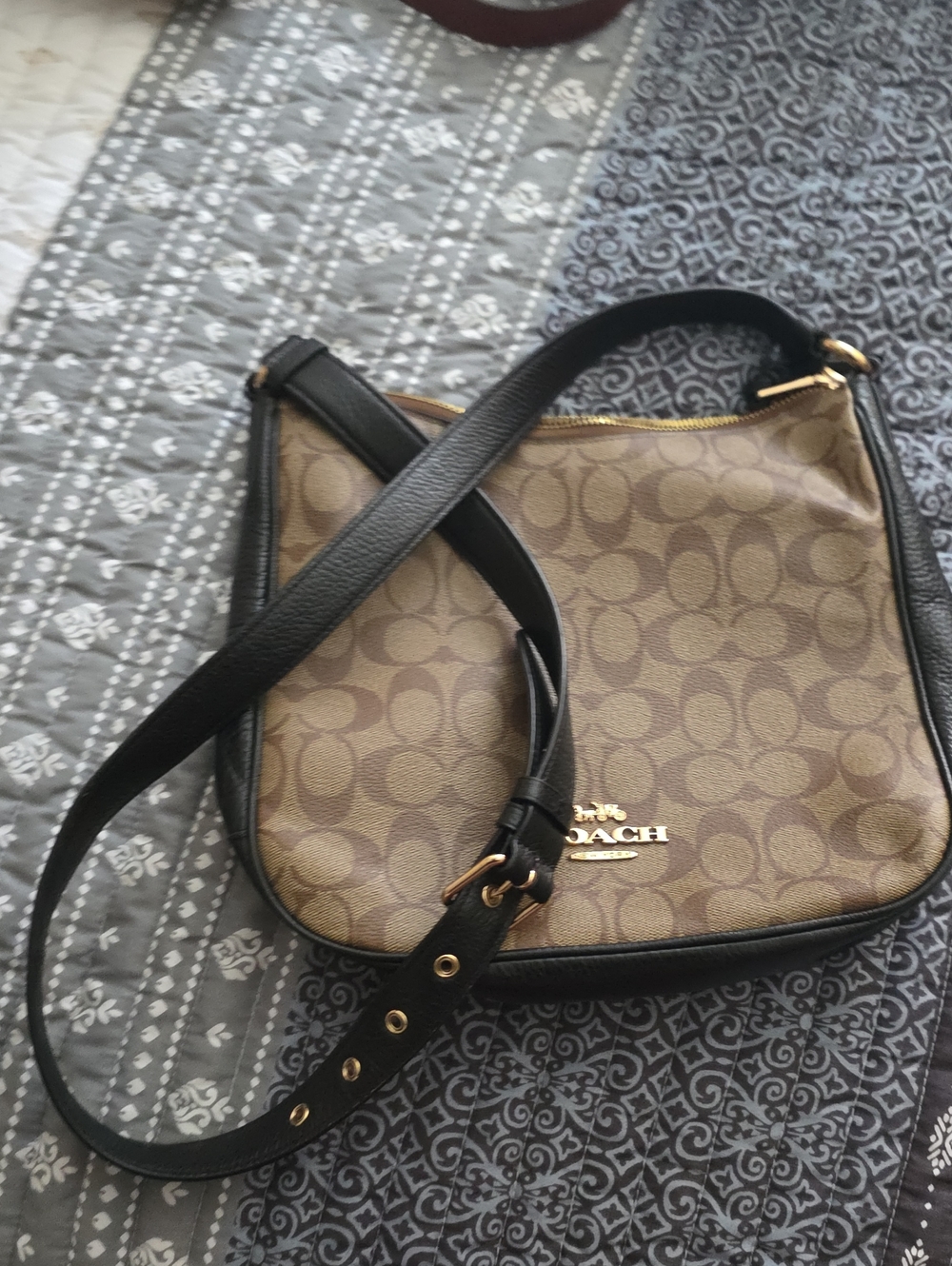 Coach Tan Signature Crossbody with Black Trim
